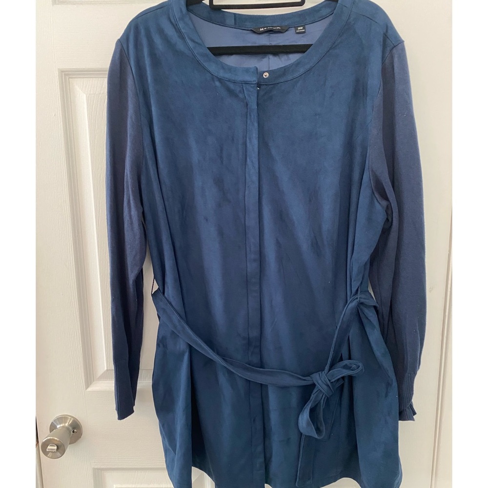 H by Halston Faux Suede Dress Front Zip - Blue - size 26w